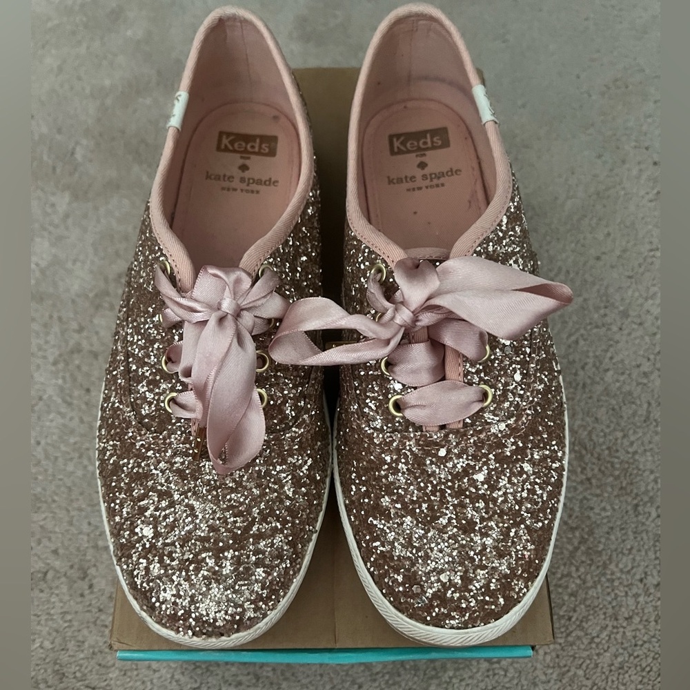 Kate Spade Keds Rose Gold Glitter Size 7